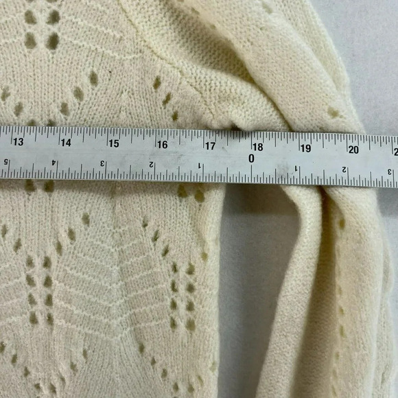 GAP Sweater Women's S Beige Cable-Knit Pointelle Crew Neck Ribbed Balloon Sleeve - Picture 4 of 13